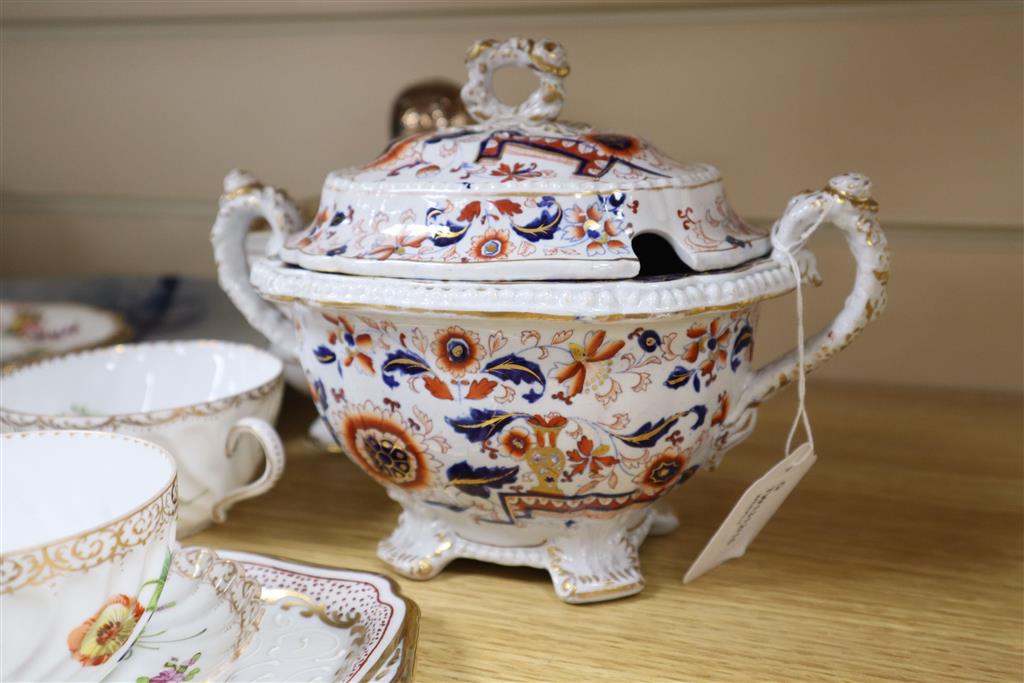 A collection of mixed English and Continental ceramics, including a Stone China Imari pattern tureen and cover,